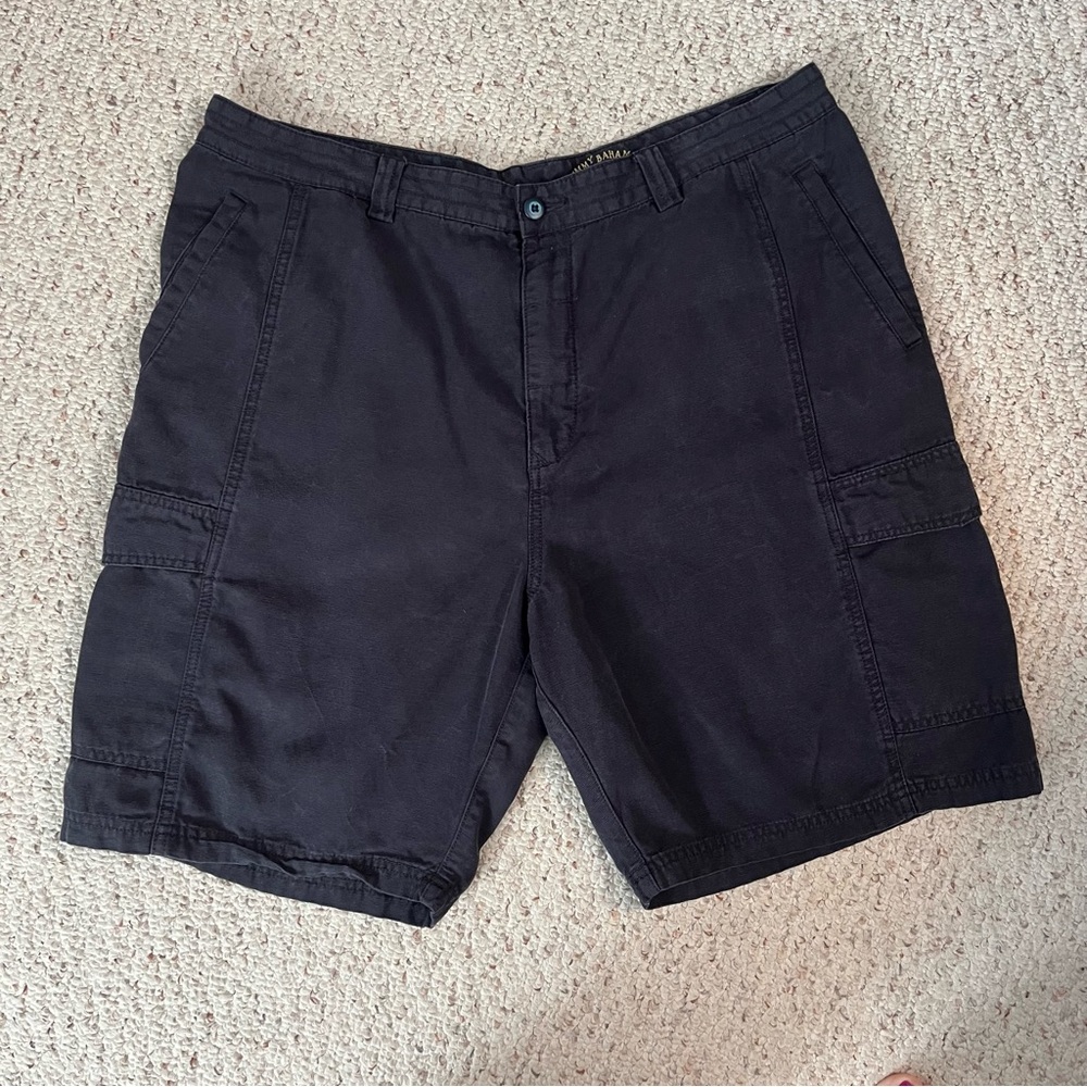 Tommy Bahama Relax textured Mens Navy Blue Cargo Shorts Size 40 Tencel Cotton